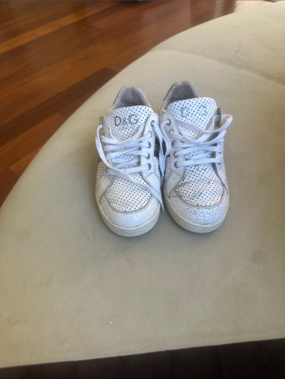 D&G Kids White Perforated Leather Lace-Up Sneakers